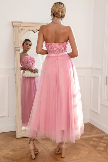 Gorgeous A-Line Strapless Pink Ball Dress with Appliques